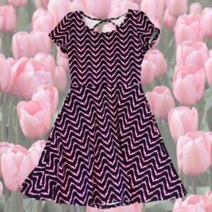 Body Central Chevron Fit & Flare Skater Dress • Size Small • Navy Blue & Pink